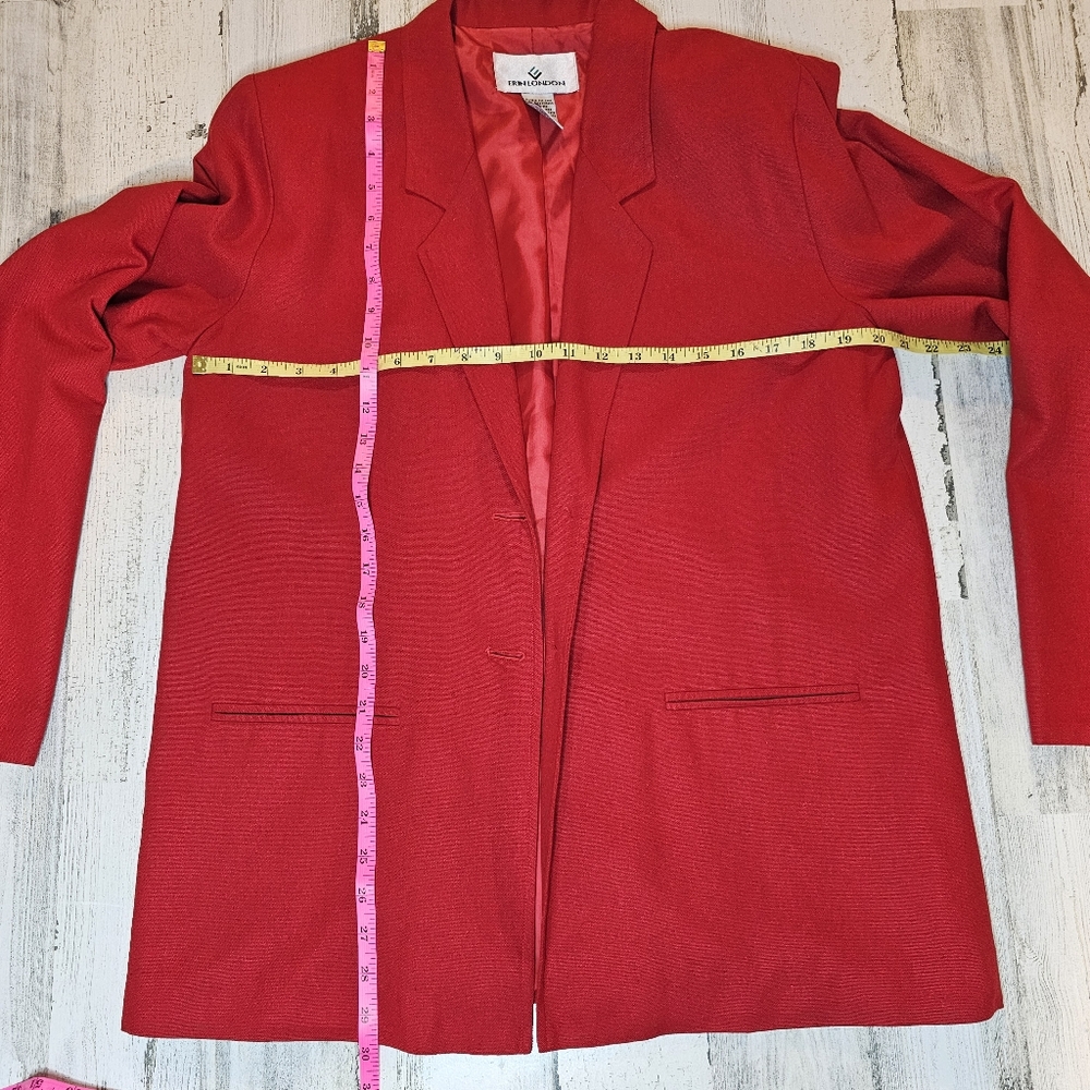 Vintage Erin London Red 100% Silk Blazer Jacket Women's Small Oversized Classic - Picture 6 of 16